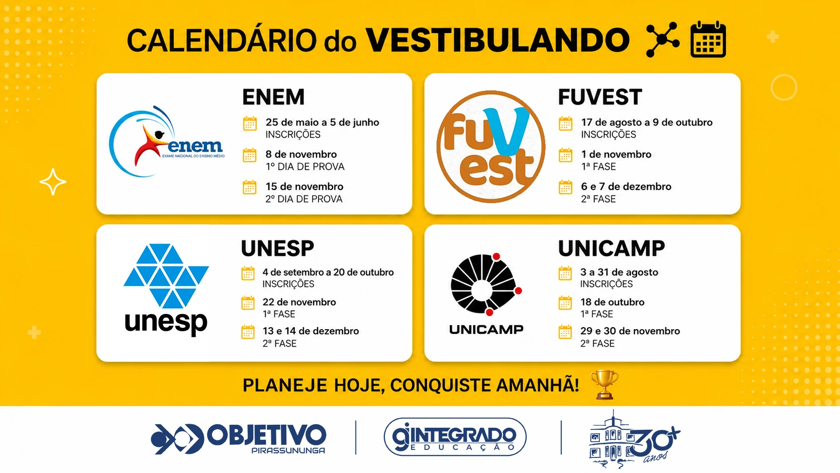 Calendário do vestibulando